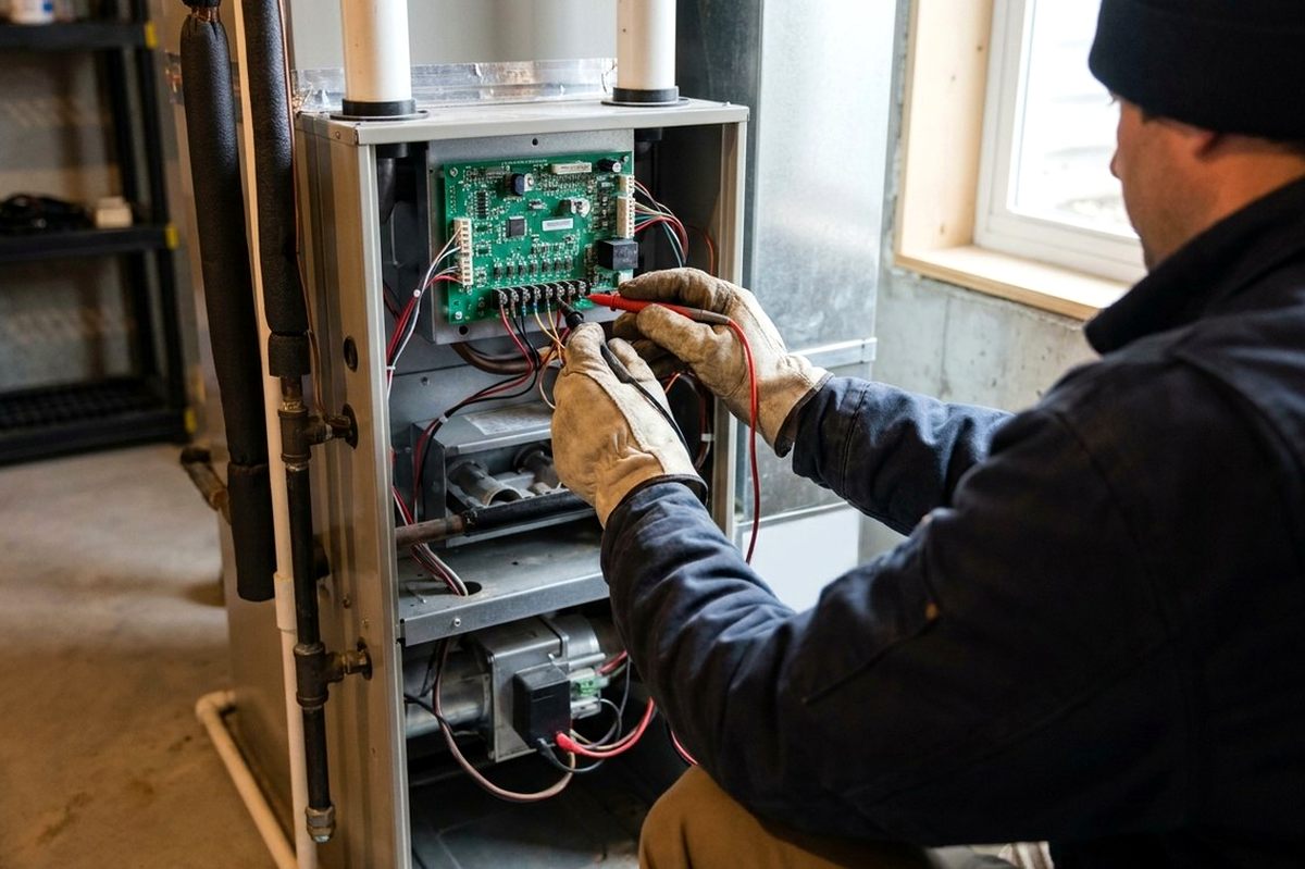 Furnace Repair technician at work